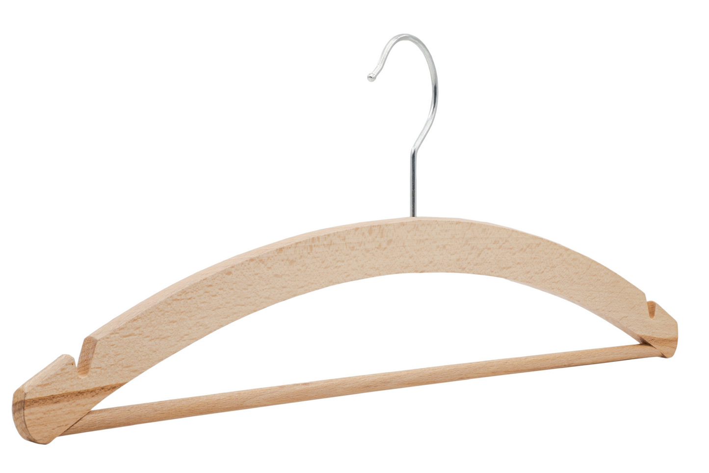 Drewniany wieszak kabłąkowy z nacięciami i poprzeczką