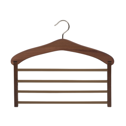 Wieszak 4 Pants, drewniany wieszak  na kilka par spodni w kolorze orzech