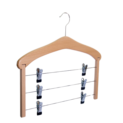 Wieszak na kilka spódnic w kolorze naturalnym z klipsami