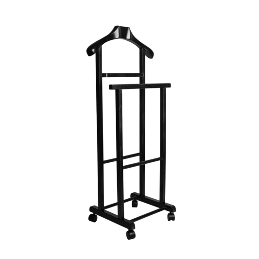 Stojak na garnitur JEVTRS – drewniany kamerdyner czarny, elegancki